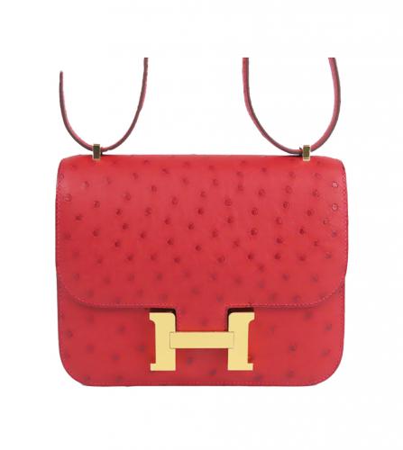 エルメス　コンスタンス3　オーストリッチ　ルージュ