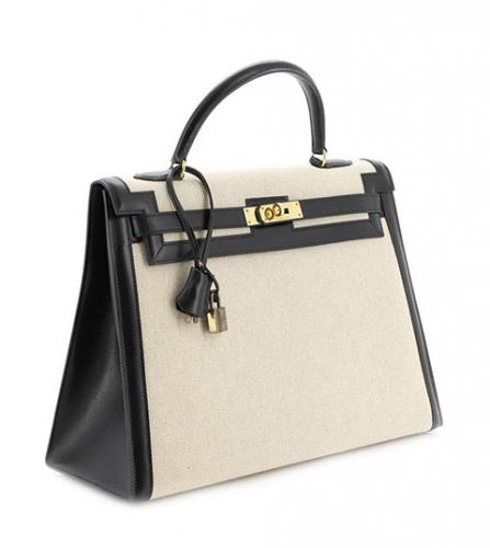 エルメス ブラック ケリー35 ボックスカーフ/トワルアッシュ バッグ
