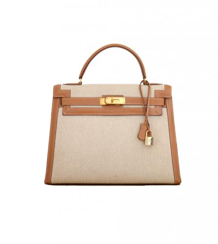 エルメス ゴールド ケリー32 ボックスカーフ/トワルアッシュ バッグ