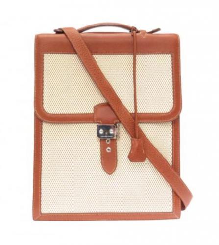 エルメス　サックアデペッシュ　ブッフル　トワルアッシュ　ブラウン